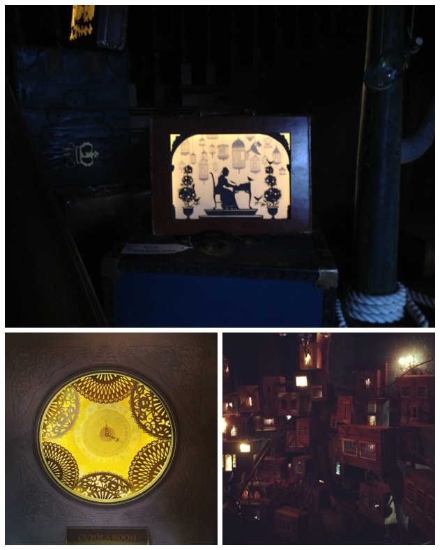 Lit up suitcase/family tree arrangement/Cupola room clock