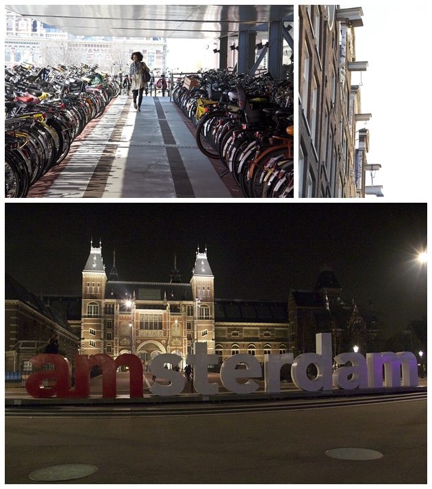 Nina trying to find her bike/Building hooks/I amsterdam sign