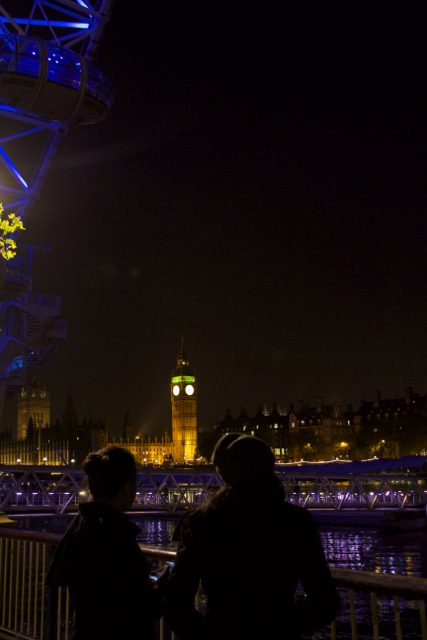 Looking at the glowing clock