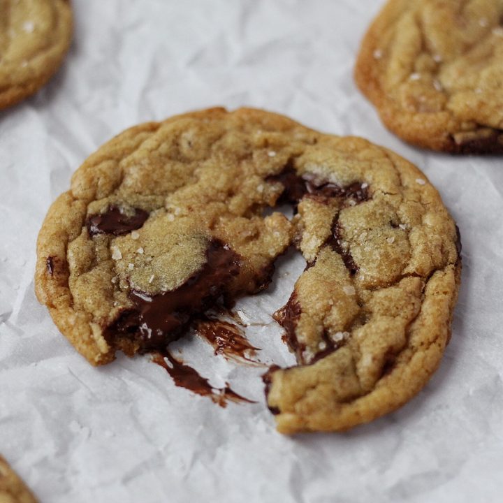 Dark Chocolate Chip Cookies with Brown Butter and Toffee