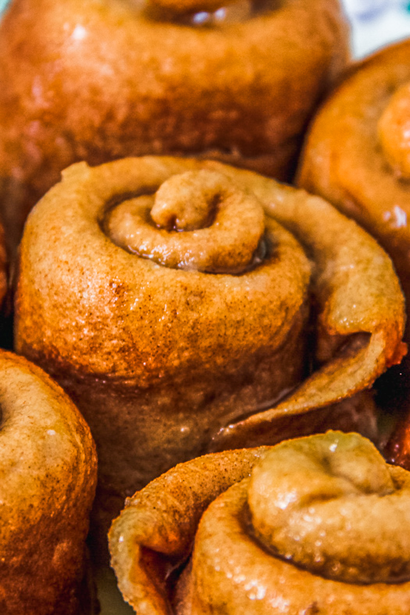 A close up of a Dutch Ginger Rolls with it's glazed appearance.