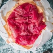 Pavlova with Custard and Rhubarb