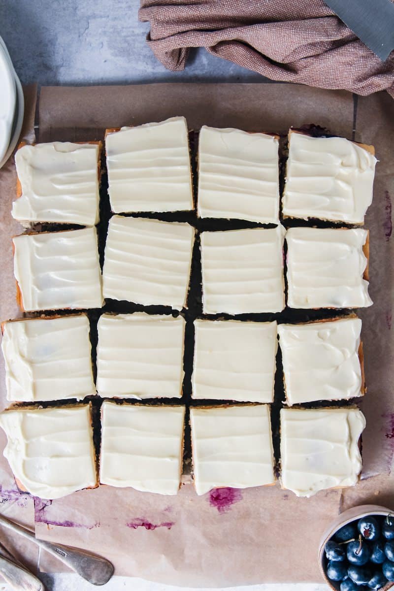 blueberry sheet cake with cream cheese frosting