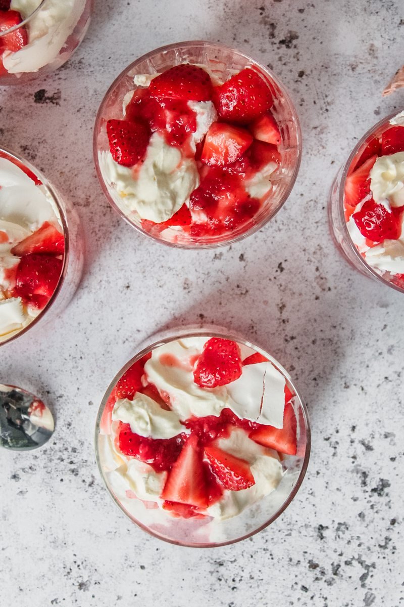 Eton Mess is served up in individual glasses.